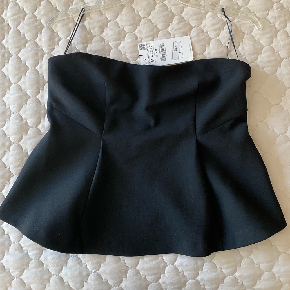 Black Strapless peplum top with back zip